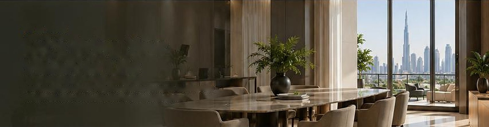 Luxury dining room overlooking the Dubai skyline