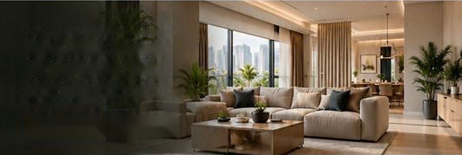 Modern living room with city view